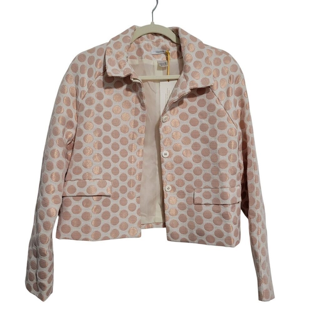 Mademoiselle Polkadot Modern Boxy Cropped Career Blazer Women US Size 10
